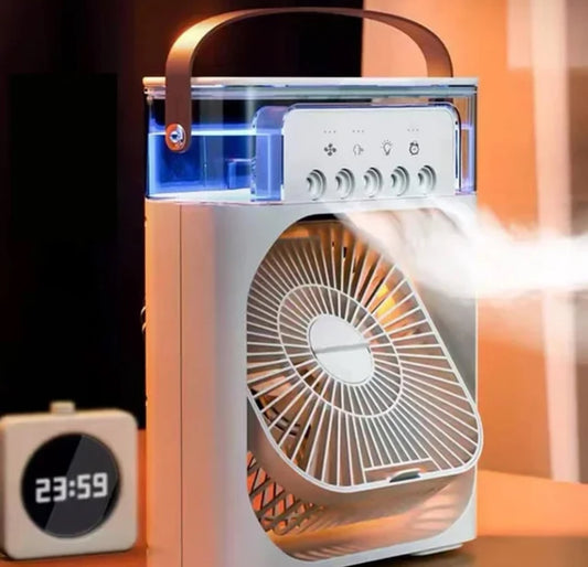 Climatiseur portable 3 en 1, refroidisseur d’air avec une veilleuse LED, humidificateur, réglage de l’air pour le bureau et la maison. Peut être parfumé pour une odeur agréable
